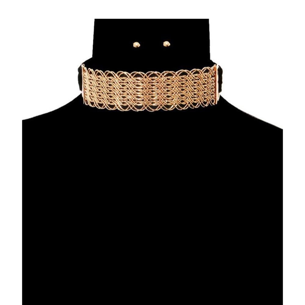 Gold choker with back ribbon tie